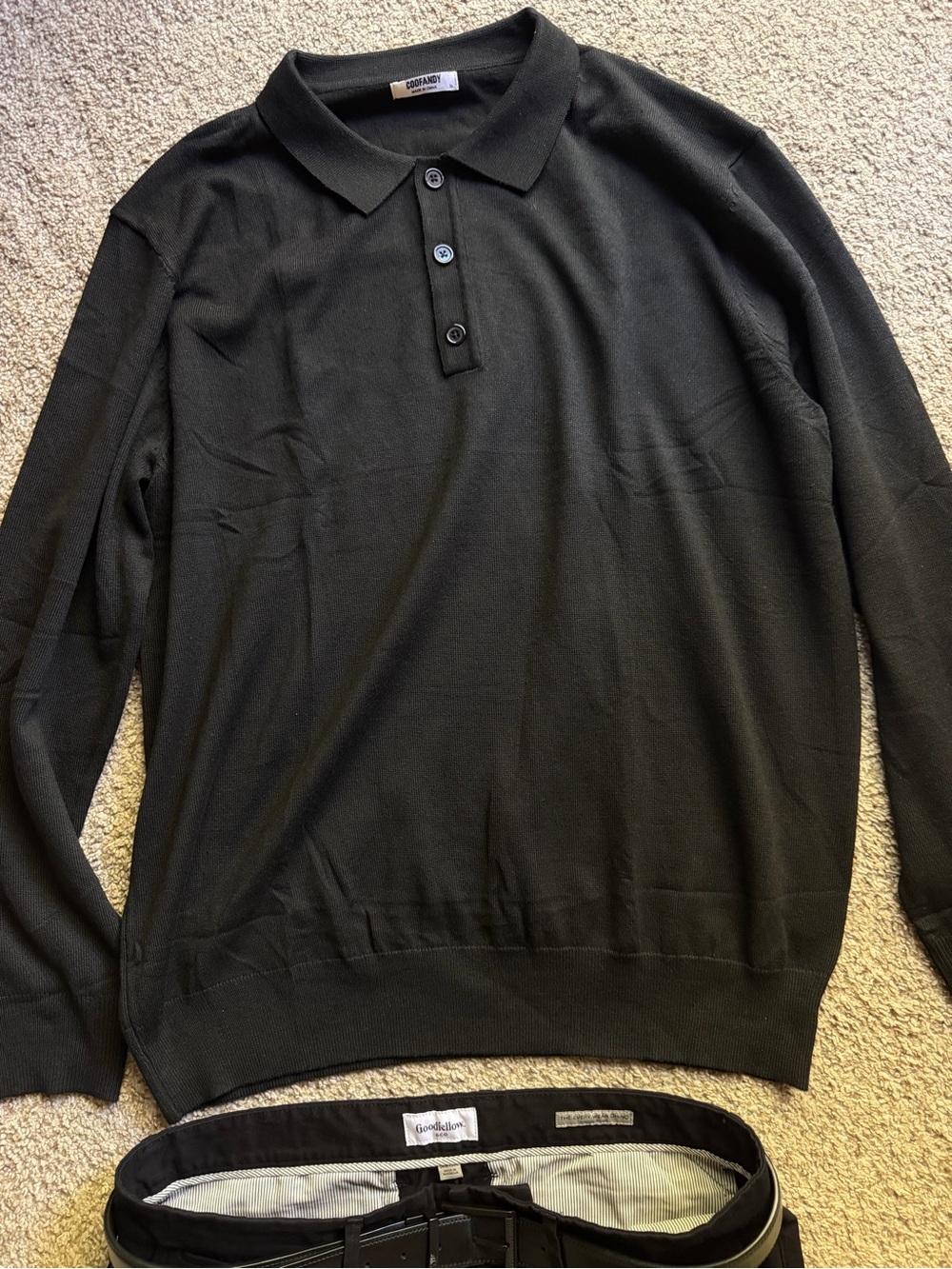 Goodfellow & Co Men's Black Long-Sleeve Polo Shirt